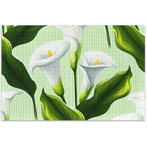 Puzzle mit weißen Calla-Lilien, grün gestreift, 500 Teile, für Erwachsene, Freunde, Familienspiel, Geschenke, lustiges Puzzle für Erwachsene, Tiere, bunte Kunst, 50 x 37 cm von Generic