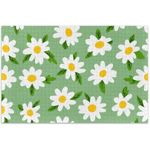 Puzzle mit weißen Frühlingsblumen, Grün, 500 Teile, Tiermalerei, Kunst, individuell, einzigartiges Puzzle, Geschenke für weiße Elefanten, 500 Teile von Generic