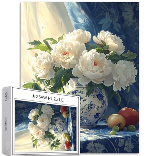 Puzzle mit weißen Pfingstrosen, 1000 Teile für Erwachsene, digitales Ölgemälde-Stil, Kunst-Puzzle, bunt, DIY-Puzzles für Heimdekoration, Geschenke, Familienpuzzle, perfekt für Spieleabende, 50 x 70 cm Puzzle mit weißen Pfingstrosen, 1000 Teile für Erwachsene, digitales Ölgemälde-Stil, Kunst-Puzzle, bunt, DIY-Puzzles für Heimdekoration, Geschenke, Familienpuzzle, perfekt für Spieleabende, 50 x 70 cm von Generic