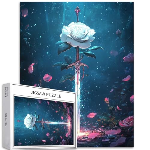 Puzzle mit weißen Rosen, Schwert, 1000 Teile, für Erwachsene, rosa Rose, Surround-Kunst-Puzzle, herausfordernde Familienaktivitäten, buntes Bastelpuzzle für Heimdekoration, Geschenke, 50,8 x 68,6 cm Puzzle mit weißen Rosen, Schwert, 1000 Teile, für Erwachsene, rosa Rose, Surround-Kunst-Puzzle, herausfordernde Familienaktivitäten, buntes Bastelpuzzle für Heimdekoration, Geschenke, 50,8 x 68,6 cm von Generic