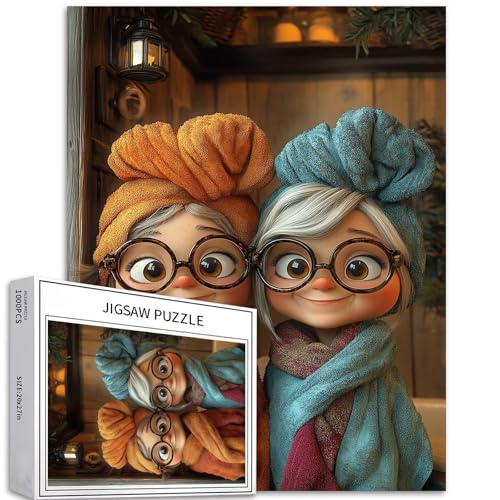 Puzzle mit zwei schönen Großmüttern, 1000 Teile für Erwachsene, heiße Quelle, Kunst-Puzzle, herausfordernde Familienaktivitäten, buntes Bastelpuzzle für Heimdekoration, Geschenke, 50,8 x 68,6 cm von Generic