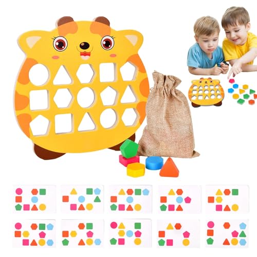 Puzzle zum Kombinieren von Formen und Farben, Formen-Match-Puzzle – Buntes sensorisches Brett aus Holz, Vorschulpuzzle für Kinder ab 3 Jahren, Puzzlespiel mit Karten von Generic