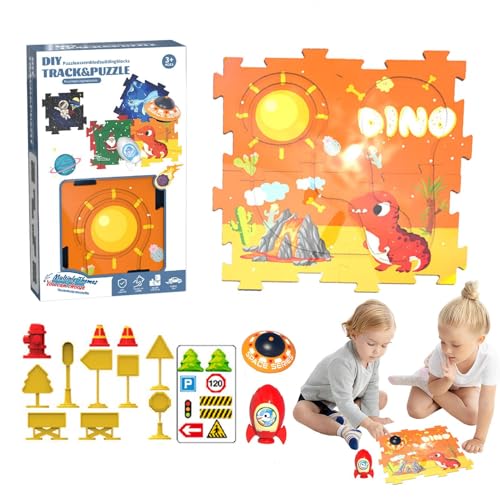 Puzzlebahn für Eisenbahnwagen, Bahnpuzzle für Kinder | Vorschul-Puzzle-Spuren mit Fahrzeugen | Elektroauto Vorschule gleitend und gleitend zur Verbesserung der Rasenfähigkeiten von Generic