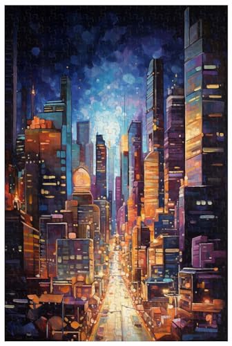Puzzles für Erwachsene, 1000 Teile, für Ansichten von Wolkenkratzern in der Stadt bei Nachtlicht, Landschaftspuzzles (a ; 1000) von Generic