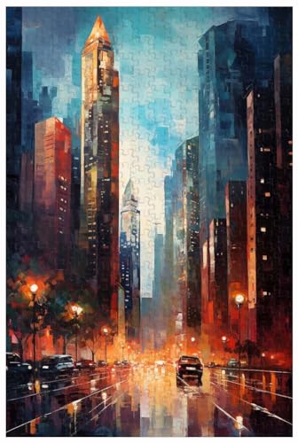 Puzzles für Erwachsene, 1000 Teile, für Ansichten von Wolkenkratzern in der Stadt bei Nachtlicht, Landschaftspuzzles (b ; 1000) von Generic