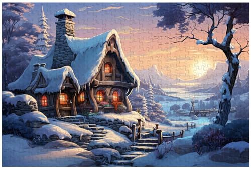 Puzzles für Erwachsene, 1000 Teile, für EIN ländliches Häuschen am Winterabend und einen Weihnachtsbaum im Schnee (b ; 1000) von Generic