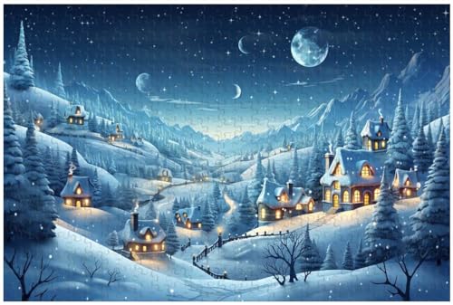 Puzzles für Erwachsene, 1000 Teile, für EIN rustikales Häuschen und einen Weihnachtsbaum im Schnee im Mondlicht (d ; 1000) von Generic