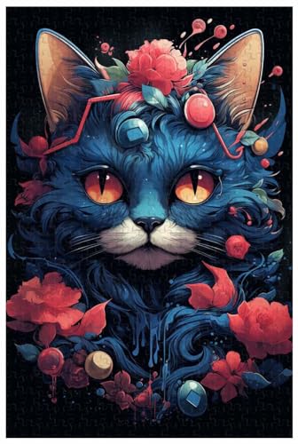 Puzzles für Erwachsene, 1000 Teile, für die Blaue Katze trägt Kopfhörer mit einem Apfel auf dem Kopf, Tierpuzzles (c ; 1000) von Generic