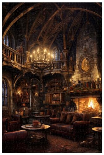 Puzzles für Erwachsene, 1000 Teile, für die versteckte Bibliothek in der mittelalterlichen Burg, Warmer Feuerschein im Kamin (a ; 1000) von Generic