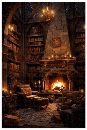 Puzzles für Erwachsene, 1000 Teile, für die versteckte Bibliothek in der mittelalterlichen Burg, Warmer Feuerschein im Kamin (d ; 1000) von Generic