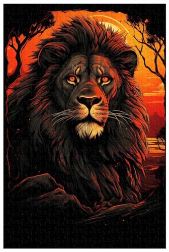 Puzzles für Erwachsene, 1000 Teile, für einen großen Löwen in der Wildnissteppe bei Sonnenuntergang, Tierpuzzles, dekorative Gemälde (c ; 1000) von Generic