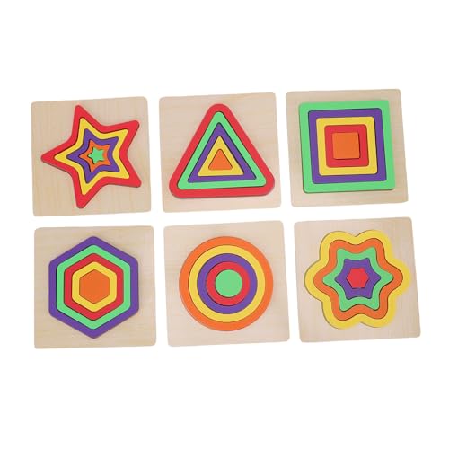 Puzzlespielzeug mit Holzstapeln, Spaßlösungsspaß, Verbesserte Koordination, Fördert die Familienbindung, Sicher und Langlebig, Lebendig, 6 Geometrische Formen, Basswood von Generic