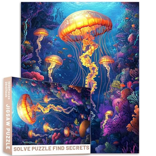Quallen, 1000 Teile, 50 x 70 cm, komplexe Meereslebewesen, Illustration, Liebhaber, bunte DIY-Puzzles für Heimdekoration, Geschenke, Familienpuzzle, perfekt für Spielabende Quallen, 1000 Teile, 50 x 70 cm, komplexe Meereslebewesen, Illustration, Liebhaber, bunte DIY-Puzzles für Heimdekoration, Geschenke, Familienpuzzle, perfekt für Spielabende von Generic