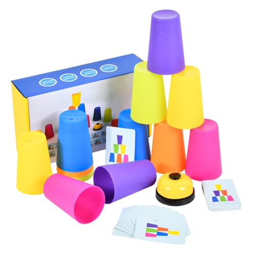 Quick Cups-Fast Reflex Cup Spiel | Lustige Spiele für Kinder, intellektuelle Flugbecher | Stapelspiele, interaktives Eltern-Kind-Set mit Glocke und Anleitungszubehör von Generic