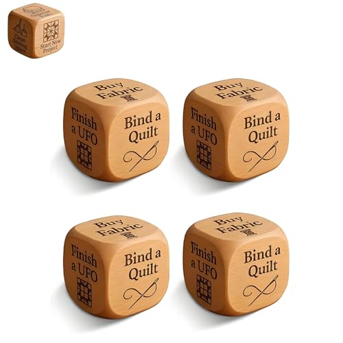 Quilter's Dice, Handgemachter Quilting-Entscheidungswürfel aus Holz mit 6 gravierten Nähaufgaben, Handgemachtes lustiges Nähgeschenk for Quilter, Spark Sewing Inspiration(4pcs) von Generic