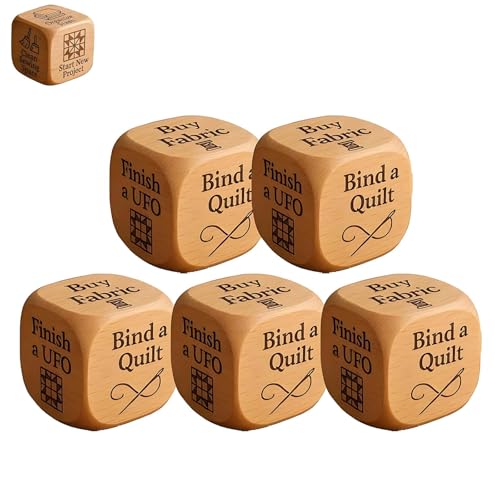 Quilter's Dice, Handgemachter Quilting-Entscheidungswürfel aus Holz mit 6 gravierten Nähaufgaben, Handgemachtes lustiges Nähgeschenk for Quilter, Spark Sewing Inspiration(5pcs) von Generic
