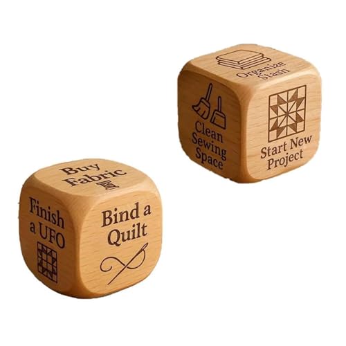 Quilters Würfel, handgefertigte hölzerne Quiltentscheidungswürfel mit 6 gravierten Nähaufgaben, die mit unterhaltsamen Quilt -Eingaben eingraviert sind, um Inspiration zu fördern (2pcs) von Generic