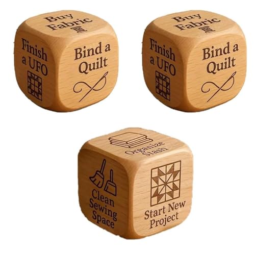 Quilters Würfel, handgefertigte hölzerne Quiltentscheidungswürfel mit 6 gravierten Nähaufgaben, die mit unterhaltsamen Quilt -Eingaben eingraviert sind, um Inspiration zu fördern (3pcs) von Generic