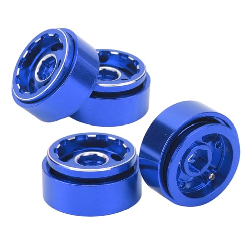 RC-Alminum-Leichtmetallfelgen, Langlebige, Leichte RC-Auto-Beadlock-Räder, Felgen mit Hoher Festigkeit und Verschleißfestigkeit, 4 Stück, für 1/24 Axial SCX24 RC-Autos (Blue) von Generic