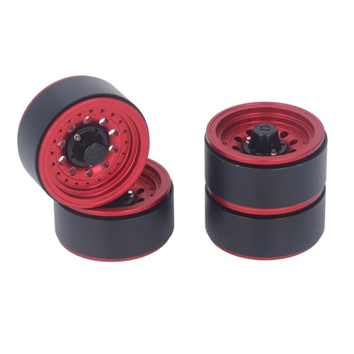 RC Car Wheel Rand, RC Rad Rand Set Ausgezeichneter Traktion Beadlock Design Aluminiumlegierung 1,9 Zoll mit Schrauben Zum Austausch (Rot) von Generic