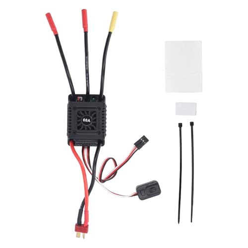 RC ESC, Wasserdichter Bürstenloser Elektronischer Geschwindigkeitsregler mit T-Stecker, Kompatibel mit 2–3S LiPo für 1/10, 1/12, 1/14, 1/16 RC-Autos (60A) von Generic