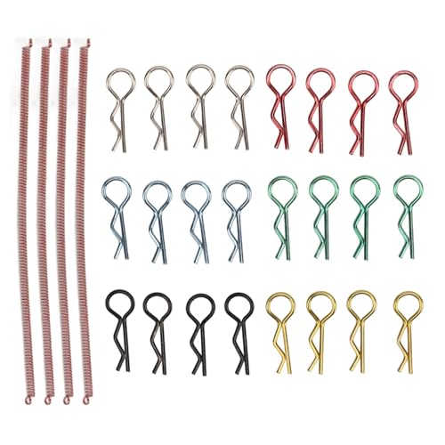 RC-Karosserie-Clip-Seil, Premium-Metall-R-Stifte mit Anti-Verlust-Feder, 4 Stück Feder-Anti-Verlust-Seil und 24 Stück Auto-Shell-Schnallen (100 mm) von Generic