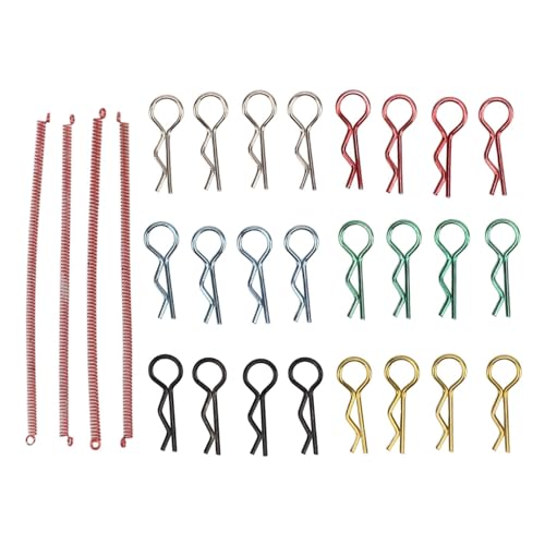RC-Karosserie-Clip-Seil, Premium-Metall-R-Stifte mit Anti-Verlust-Feder, 4 Stück Feder-Anti-Verlust-Seil und 24 Stück Auto-Shell-Schnallen (80mm) von Generic