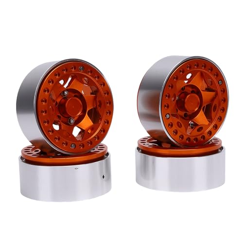 RC Wheel Hub 1,9 Zoll Beadlock Wheel Rim Hub, Leichtgewichts -Aluminium -Legierung RC Rad für 1/10 Skala Autos, 4 für Crawler Enthusiasten (ORANGE) von Generic