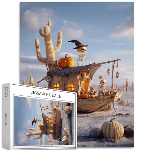 Raft Ghost Ship Puzzle für Erwachsene, Halloween-Szene, Kunst-Puzzle, herausfordernde Familienaktivitäten, buntes Bastelpuzzle für Heimdekoration, Geschenke, 50,8 x 68,6 cm, 1000 Teile von Generic