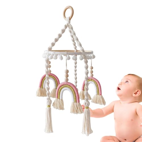 Rainbow Crib Mobile Colorful Boho Nursery Mobile, Hand-Dekoration Makramee Crib | Regenbogen Anhänger weich für Kinderzimmer, hängende Dekoration für Kinder Neutral Montesori Rainbow von Generic
