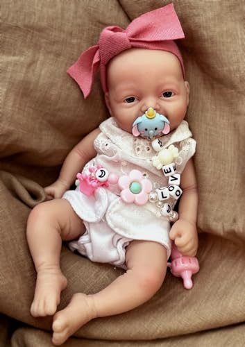 Realistische 7 Zoll Reborn Silikon Babypuppen Ganzkörper Miniatur Neugeborenen Puppen Stressabbau für Erwachsene Handgemachte Fütterung & Badzubehör ab 3 Jahren von Generic