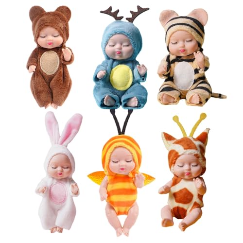 Realistisches Wiedergeborenes Puppenspielzeug – Miniatur-Neugeborenenpuppen-Set, Realistisches Babyspielzeug | Lebensechtes Babypuppen-Spielset Mit Tierdesign, Realistisches Geschenk Für Neugeborene A von Generic