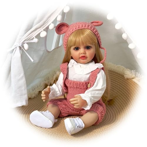 Reborn Puppen Mädchen 22 Zoll 55 cm lebensechte Babypuppe Körper aus weichem Vinyl Sieht aus wie EIN echtes, Geburtstagsgeschenke, Spielzeugflasche, EIN Spielzeugschnuller von Generic