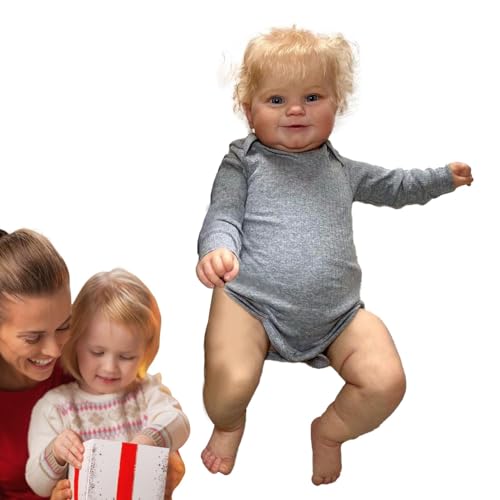 Reborn für Kleinkinder, für Kleinkinder, für Kleinkinder mit realistisch aussehenden, blonden lockigen Haaren von 50,8 cm (50,8 cm) – süßes Mädchen aus Silikon, mit Kleid von Generic