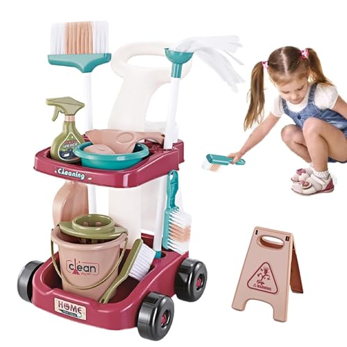 Reinigungsset für Kleinkinder – Reinigungsspielzeug für Reinigungsgeräte, Besen und Mopp-Set für | Haushaltsreinigungsspielzeug mit Ständer, inkl. Besen, Schaufel, Mopp von Generic