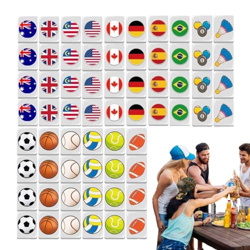Reise Mahjong Set, Mahjong Spiel Set | Flaggen-Spielblöcke 65 Teile - Mahjong Ziegelspiel für Familienfeier, Fluchtblock-Puzzle am Meer von Generic