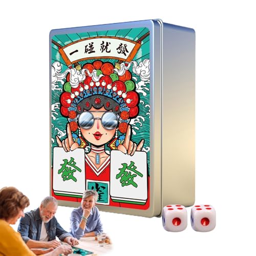 Reise-Mahjong-Sets, tragbares Mahjong-Set, 146 Teile/Set Mahjong-Spielkarten | Langlebige Mahjong-Spielkarten, tragbarer chinesischer Mahjong-Poker von Generic