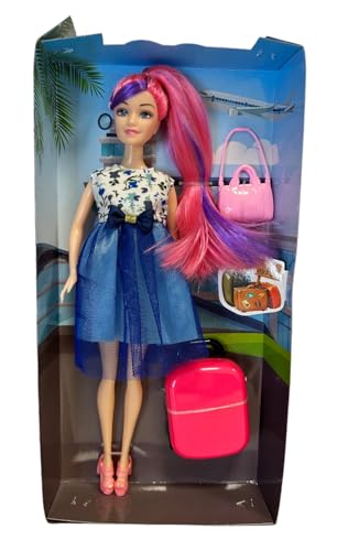 Reisepuppe mit Tasche und Koffer Trolley Reise-Set Puppe im Urlaub Puppe Travel Fun mit Trolley Koffer zum Öffnen Alyssa Puppe Fashion Kleid Luxus Puppe und Zubehör von Generic