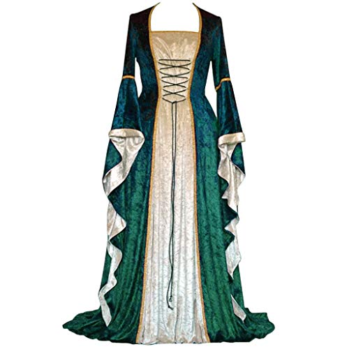 Renaissance Kleid für Damen Samt, Mittelalter Kleider Damen Trompetenärmel,Vintage Maxikleid mit Korsett Halloween Outfit Karneval Party Viktorianischen Palast Partykleid Abendkleider Festival von Generic