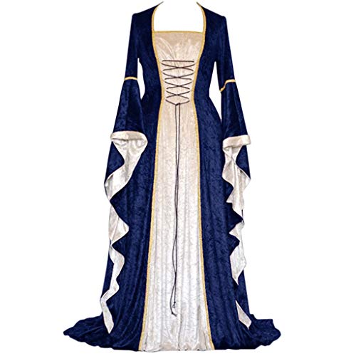 Renaissance Kleid für Damen Samt, Mittelalter Kleider Damen Trompetenärmel,Vintage Maxikleid mit Korsett Halloween Outfit Karneval Party Viktorianischen Palast Partykleid Abendkleider Festival von Generic