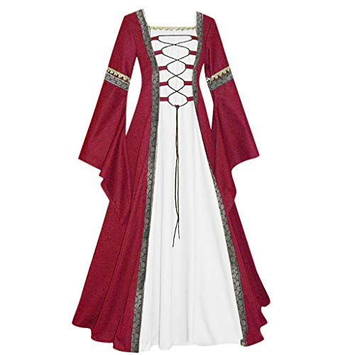 Renaissance Kleider Damen Prinzessin Mittelalter Maxikleid Damen Trompetenärmel Viktorianischen Palast Kleid mit Schnürung Karneval von Generic