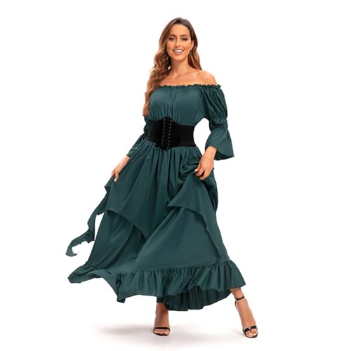 Renaissance Kleider Damen Trompetenärmel, Mittelalter Maxikleid Damen mit Korsett, Mittelalterkleid mit Unregelmäßiger Saum Vintage Abendkleid Elegant Partykleid Halloween Karneval Kostüm Festlich Renaissance Kleider Damen Trompetenärmel, Mittelalter Maxikleid Damen mit Korsett, Mittelalterkleid mit Unregelmäßiger Saum Vintage Abendkleid Elegant Partykleid Halloween Karneval Kostüm Festlich von Generic