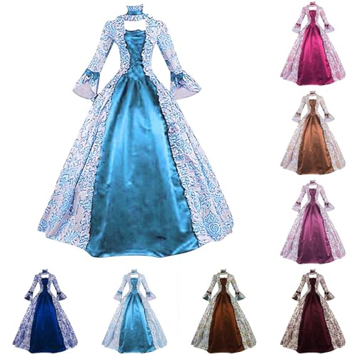 Renaissance Kostüm Frauen Mittelalterliches Kleid mit Trompetenärmel Gothic Kleid Damen Mittelalter Kleidung für Halloween Karneval von Generic