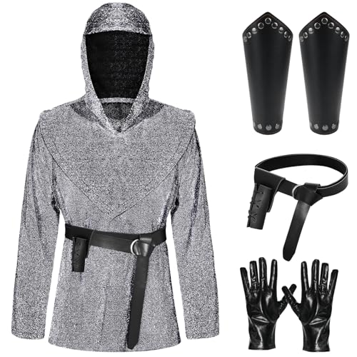 Renaissance-Kostüm für Herren, Kunstleder, Rüstung, Tunika, langärmelig, Hemd, Mantel, Mittelalter-Ritter-Kutte, Kreuzritter, Wikingeroutfit, Silbergrau, L Renaissance-Kostüm für Herren, Kunstleder, Rüstung, Tunika, langärmelig, Hemd, Mantel, Mittelalter-Ritter-Kutte, Kreuzritter, Wikingeroutfit, Silbergrau, L von Generic