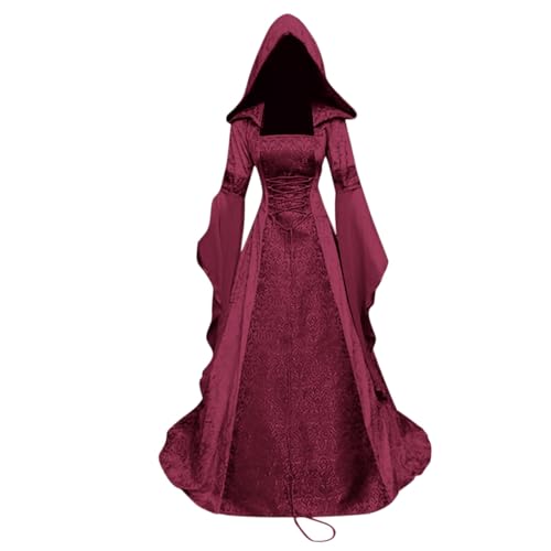 Renaissance Maxikleid Damen mit Kapuze, Mittelalter Kleider Damen Trompetenärmel, Gothic Hexen Kapuzenkleid mit Schnürung Halloween Karneval Party Kostüm Hexenkleid Cosplay Festlich Partykleid S-5XL Renaissance Maxikleid Damen mit Kapuze, Mittelalter Kleider Damen Trompetenärmel, Gothic Hexen Kapuzenkleid mit Schnürung Halloween Karneval Party Kostüm Hexenkleid Cosplay Festlich Partykleid S-5XL von Generic