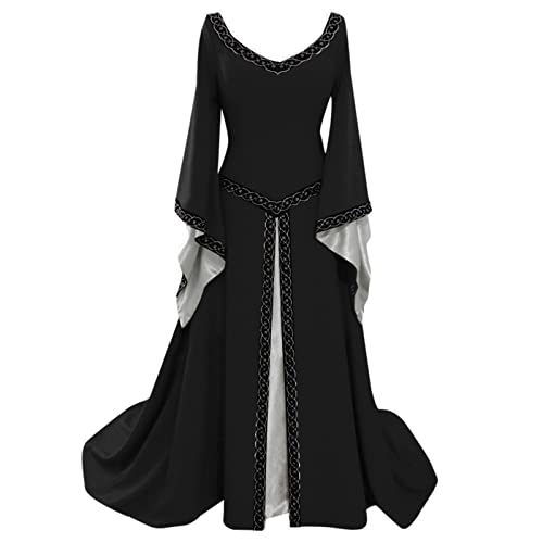 Renaissance Retro Partykleid Damen Langarm Mittelalter Kleid Kleider FüR Halloween Karneval Festival Abendanzug Sets Vampir BöSe Uniform Party Langer Umhang Cosplay KostüM 2025 von Generic