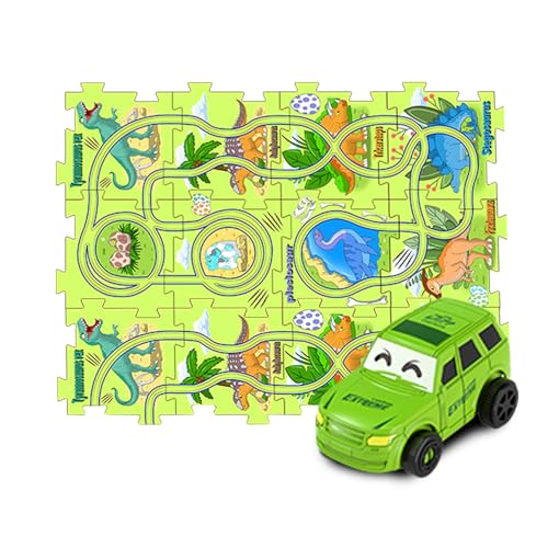 Rennstrecke, Puzzle-Set für | Lernspiele auf Rennstrecke, Autospielzeug | Dinosaurier-Thema, Puzzlebahn für Spielset von Generic