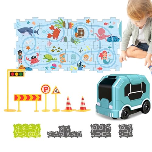 Rennstrecken-Set für Kinder Puzzle Racer, Rätsel und Rennstreckenkombination | Lernpuzzle | Neuheit interaktives kreatives Puzzles mit Auto-Spuren zum Geburtstag von 3 bis 6 Jahren von Generic