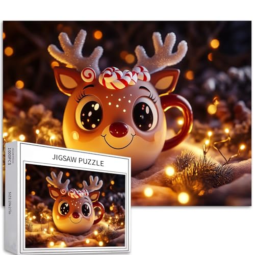 Rentier-Tasse, 1000-teiliges Puzzle für Erwachsene, Cartoon-Weihnachtsatmosphäre, Kunst-Puzzle, bunte DIY-Puzzles für Heimdekoration, Geschenke, Familienpuzzle, perfekt für Spieleabende, 70 × 50 cm Rentier-Tasse, 1000-teiliges Puzzle für Erwachsene, Cartoon-Weihnachtsatmosphäre, Kunst-Puzzle, bunte DIY-Puzzles für Heimdekoration, Geschenke, Familienpuzzle, perfekt für Spieleabende, 70 × 50 cm von Generic