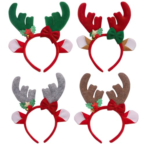 Rentiergeweih-Stirnbänder, 22,9 x 20,1 cm, Plüsch-Hirsch-Ohren mit Schleife und Stern, weiches Haar-Accessoire für Weihnachtsfeier und Foto-Requisiten, 4 Stück von Generic